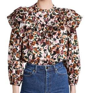 Something Navy Floral ruffle blouse - NWT